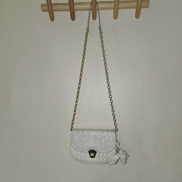 Brahmin Eloise Roses Crossbody Bag White Croc Embossed Brass Chain Rare - Picture 4 of 16